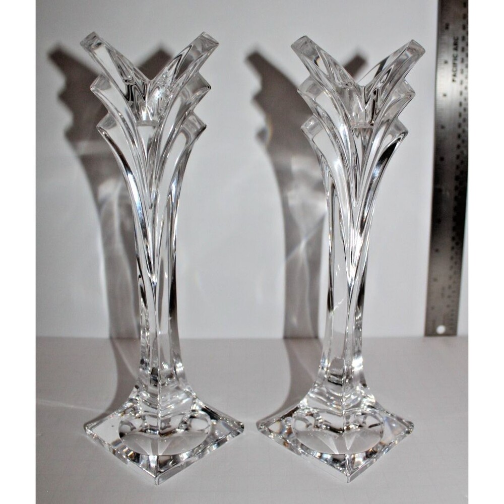 Mikasa Deco Crystal Candlestick Holders Pair Tulip Flared Slovenia 9"